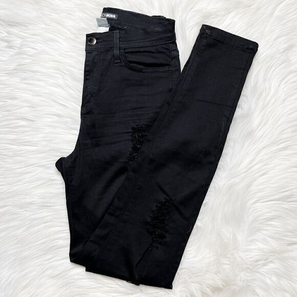 Fashion Nova High Rise Distressed Skinny Jeans Black Size 26 - Picture 1 of 5